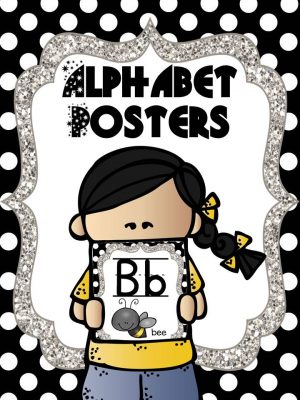 Black and white polka dot Alphabet Posters