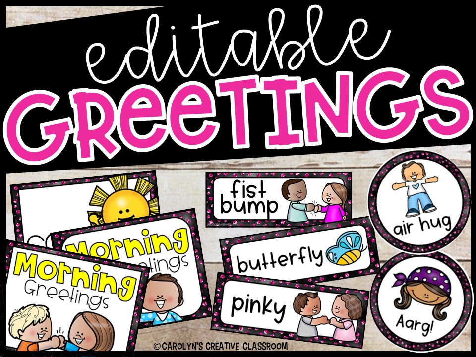 Editable Morning Greetings Choices - Greeting Signs Black and Hot Pink Polka Dots Theme