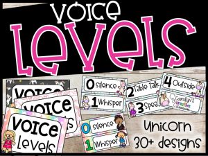 Unicorn Theme Voice Level Poster and Cards - Unicorn Classroom Theme