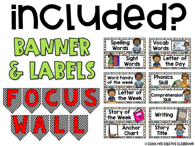 Reading Focus Wall and Banner [RACE CAR THEME]