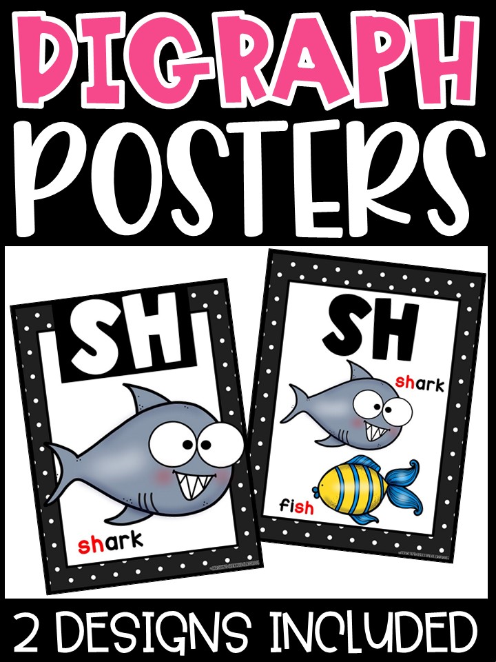 Polka Dot Black and White 2 Digraph Posters - Sound Wall Digraphs