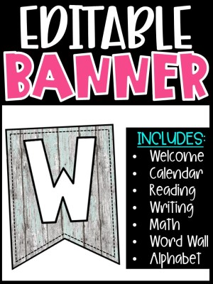 Editable Classroom Banners - Match Your Classroom Theme [Wood Teal Mint]