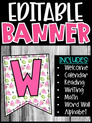 Editable Classroom Banners - Match Your Classroom Theme [Watermelon 1]