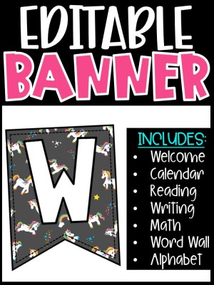 Editable Classroom Banners - Match Your Classroom Theme [Unicorn]