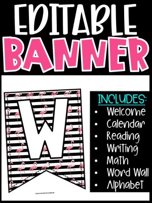Editable Classroom Banners - Match Your Classroom Theme [Tropical Flamingo 2]