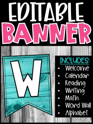 Editable Classroom Banners - Match Your Classroom Theme [Teal Wood]