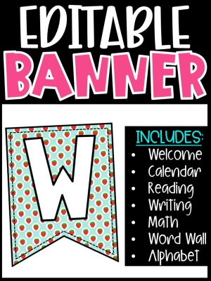 Editable Classroom Banners - Match Your Classroom Theme [Strawberry]