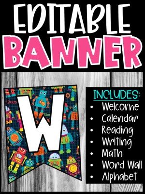 Editable Classroom Banners - Match Your Classroom Theme [Robot]