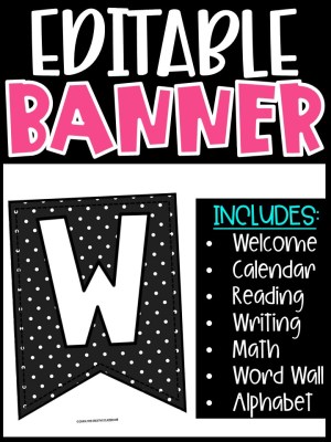 Editable Classroom Banners - Match Your Classroom Theme [Polka Dot Black and White 2]