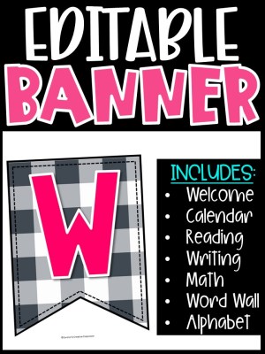 Editable Classroom Banners - Match Your Classroom Theme [Plaid Navy]