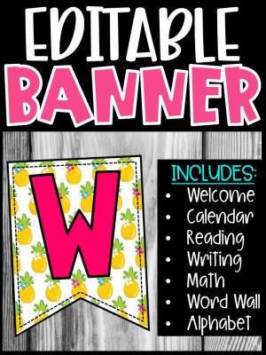 Editable Classroom Banners - Match Your Classroom Theme [Pineapple]