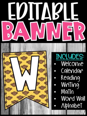 Editable Classroom Banners - Match Your Classroom Theme [Monkey]