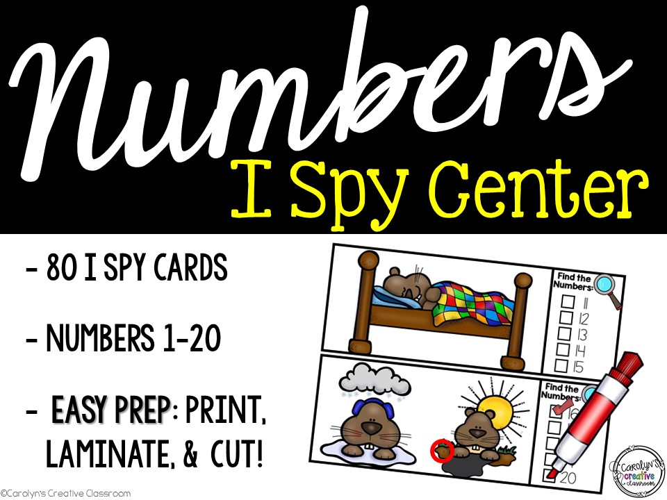 I Spy Subitizing and Numbers 1-20 Math Center - Groundhog Edition