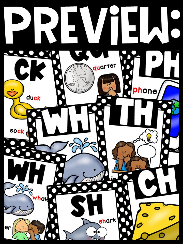 Polka Dot Black and White Digraph Posters - Sound Wall Digraphs - Image 2