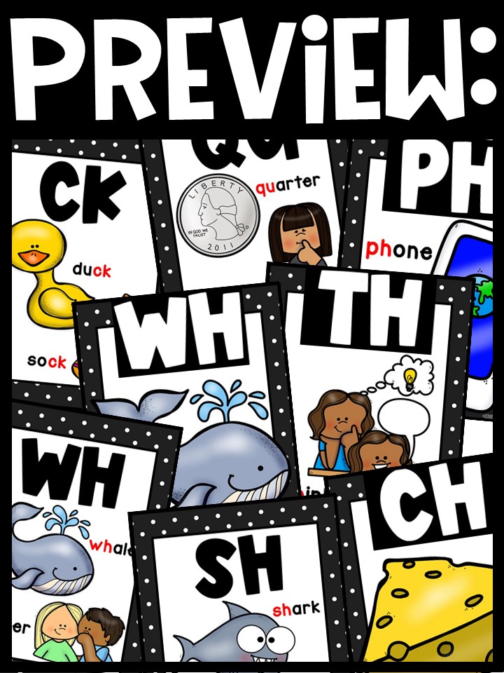 Polka Dot Black and White 2 Digraph Posters - Sound Wall Digraphs - Image 2