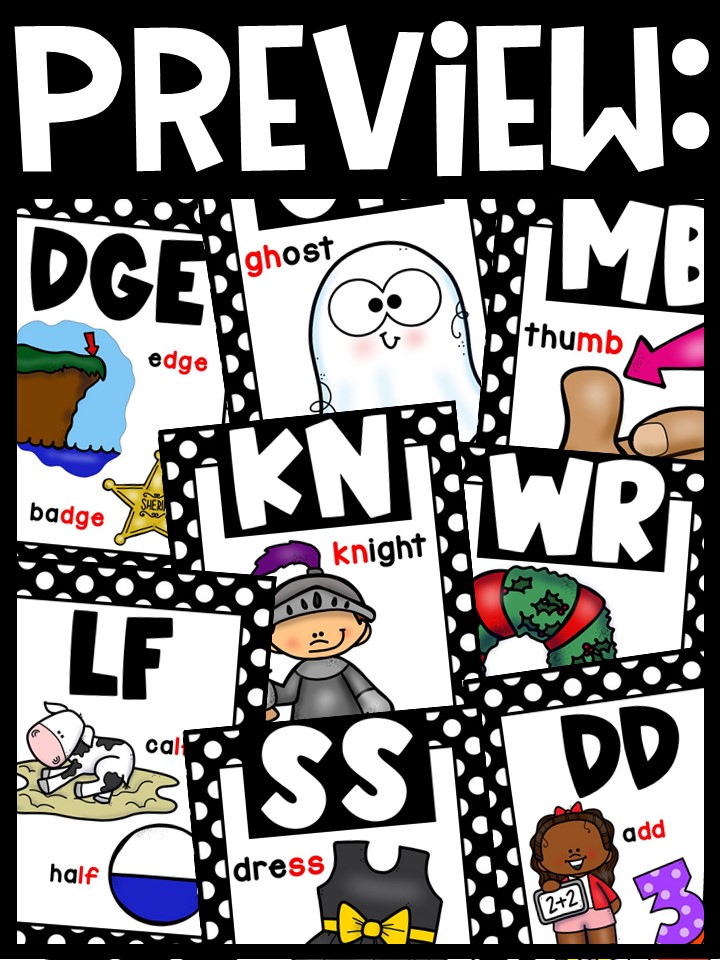 Polka Dot Black and White Digraph Posters - Sound Wall Digraphs - Image 3