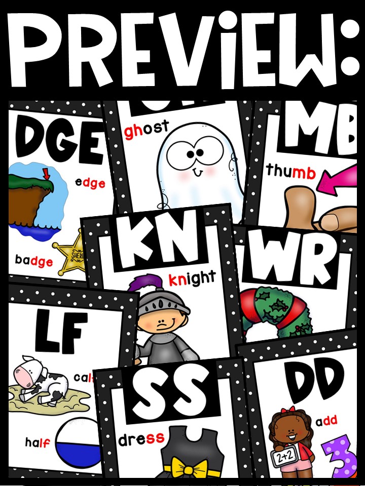 Polka Dot Black and White 2 Digraph Posters - Sound Wall Digraphs - Image 3