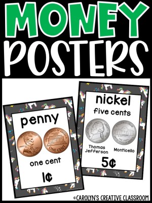 US Money Posters - Coin and Dollar Posters | Unicorn Classroom Decor