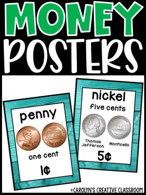 US Money Posters - Coin and Dollar Posters | Teal Wood Classroom Decor