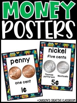 US Money Posters - Coin and Dollar Posters | Robot Classroom Decor