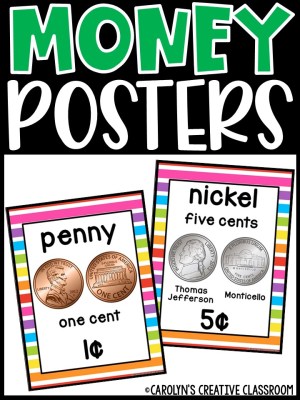 US Money Posters - Coin and Dollar Posters | Rainbow 3 Classroom Decor