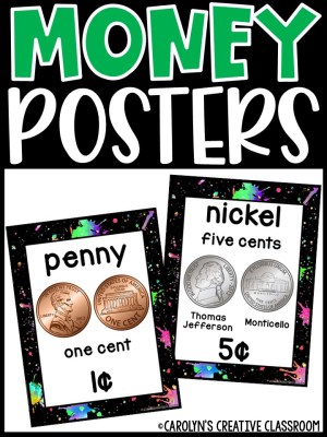 US Money Posters - Coin and Dollar Posters | Neon and Black Classroom Decor