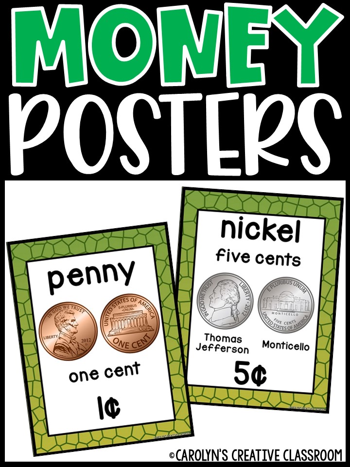 US Money Posters - Coin and Dollar Posters | Dinosaur 1 Classroom Decor