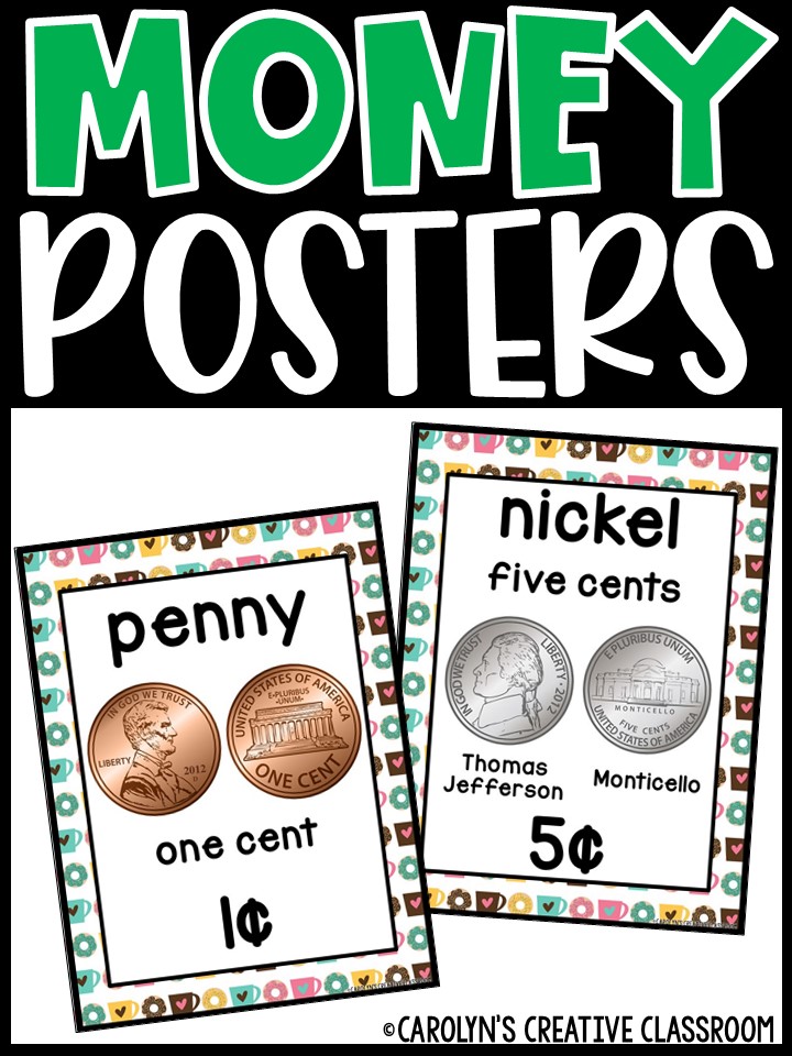US Money Posters - Coin and Dollar Posters | Coffee and Donuts Classroom Decor