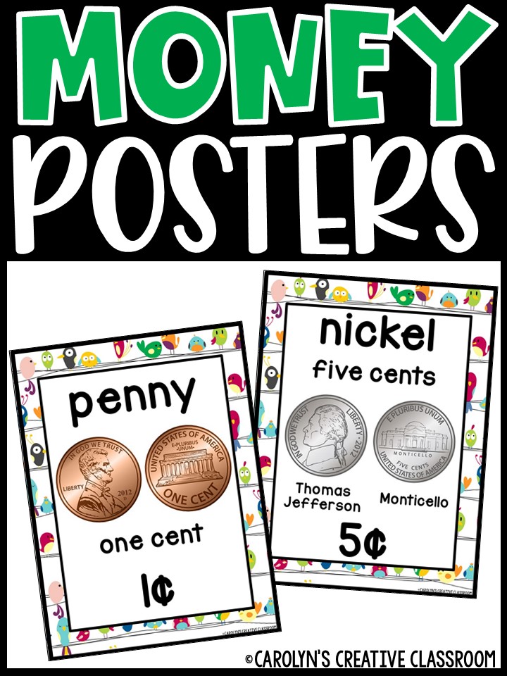 US Money Posters Coin and Dollar Posters Bird 1 Classroom Decor