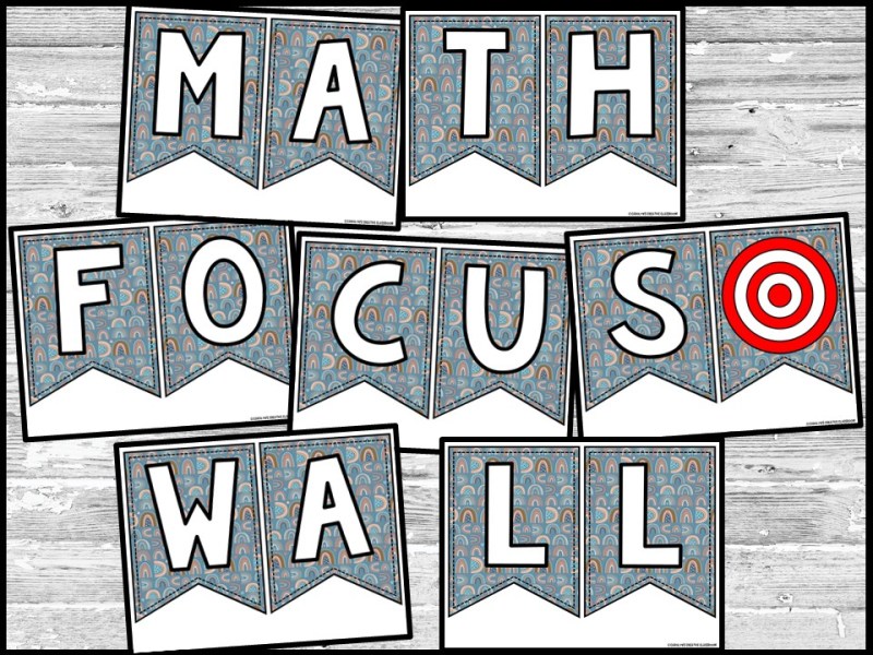 Boho Rainbow 5 Math Focus Wall and Banner