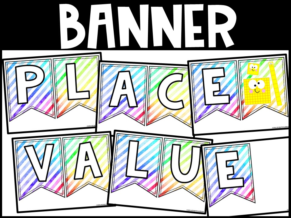 Place Value Posters and Banners | Watercolor Stripes Classroom Decor - Image 2