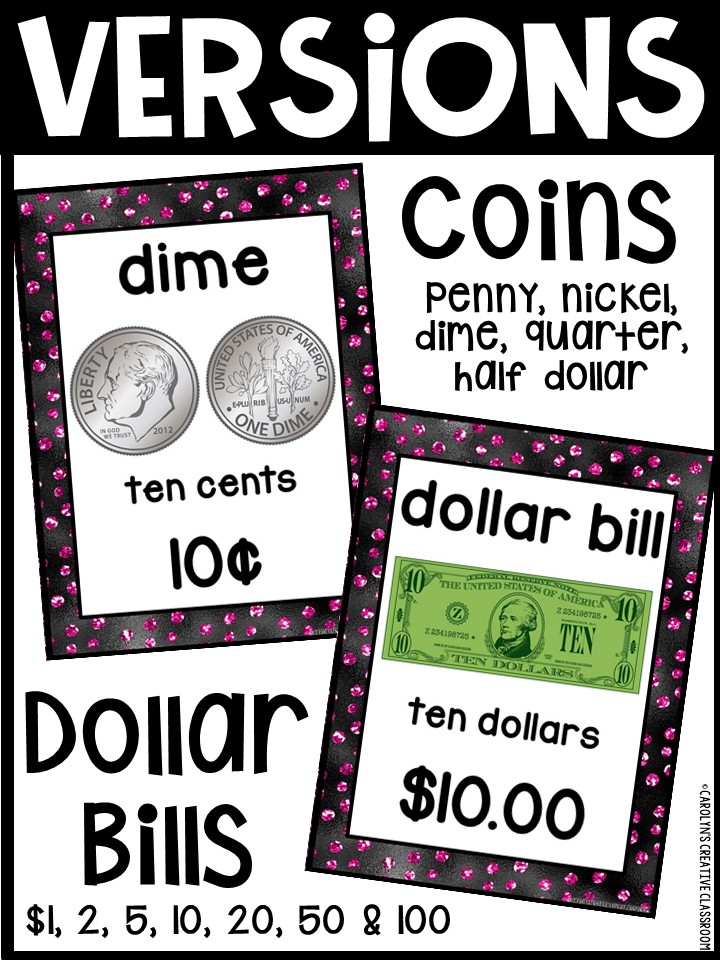 US Money Posters - Coin and Dollar Posters | Black and Pink Classroom Decor - Image 3