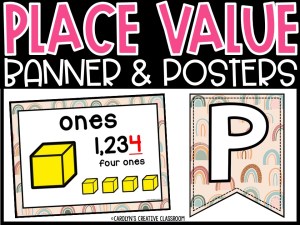 Place Value Posters and Banners | Boho Rainbow #7 Classroom Decor