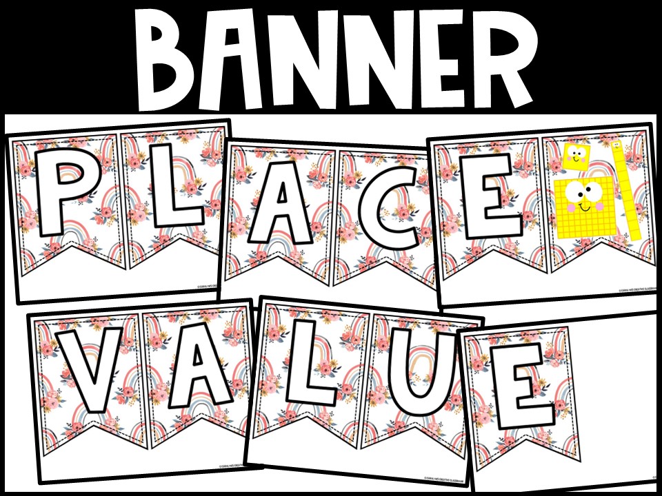 Place Value Posters and Banners | Boho Rainbow & Floral Classroom Decor - Image 2